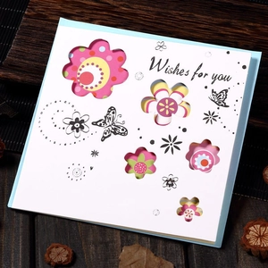 Hollow out floral greeting card with Wishes for you silver stamping and butterfly designs