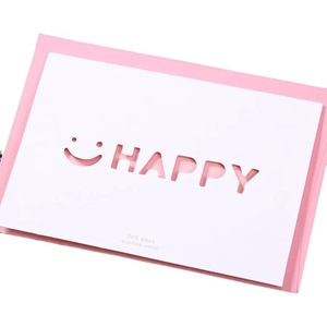 Laser-cut hollow Happy Face greeting card with pink envelope for Valentine's and birthdays
