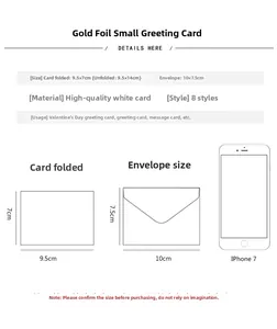 Comparaison détaillée des dimensions des cartes de vœux avec dorure et enveloppes
