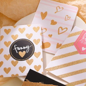 Glitter gold heart greeting cards set with envelopes for birthdays and holidays