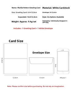 Tabella di confronto dimensioni per biglietto d'auguri marmo e busta con iPhone 7