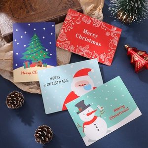 Set of 8 Christmas cards with Santa Claus and festive designs on rustic background