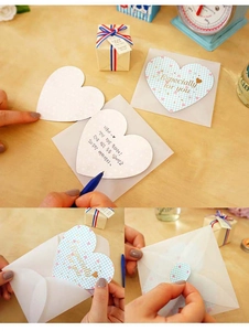 Detail showing heart card with Especially for You text and translucent envelope