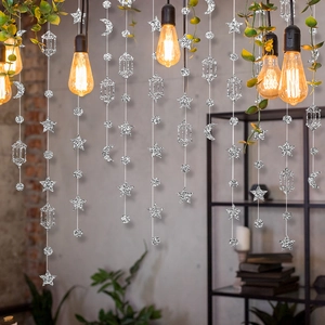 Silver glitter star moon lantern hanging decorations for festive party ceiling decor