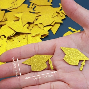 Glittering gold graduation cap confetti for graduation party table decorations, 3.6x2.2cm