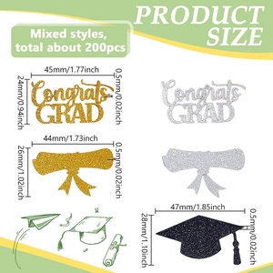 Mix of 200pcs gold silver black graduation confetti with size chart for party decor