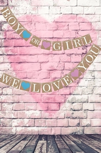 Bannière en toile de jute Boy or Girl et We Love You pour décoration de baby shower