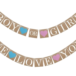 Banderole Boy or Girl en papier kraft avec cœurs pour décoration de baby shower et fête