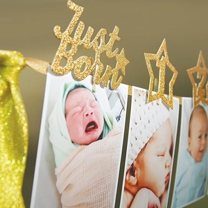 Gold Glitter Star Baby Birthday Photo Banner Monthly Milestone Garland From Birth To Twelve Months With Wood Clips Decor