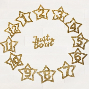 Golden glitter star photo banner for baby 1st birthday milestone party decoration