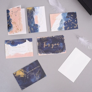 Tarjetas de felicitación artísticas en acuarela con lámina de oro y sobres para regalo