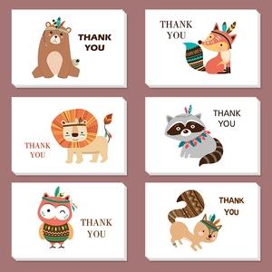 Pack de 6 tarjetas de agradecimiento con animales del bosque en acuarela