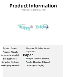 Detail view of mermaid themed Happy Birthday paper banner with shell accents