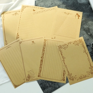 Vintage kraft paper stationery set with 8 floral designs for romantic letters