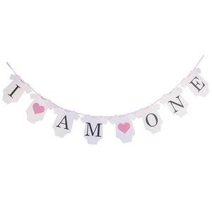 Banderole I AM ONE avec silhouettes de bodies pour décoration de premier anniversaire