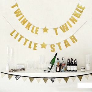 Pancarta con Purpurina Twinkle Twinkle Little Star Oro Plata Guirnalda de Estrellas para Baby Shower Fiesta de Cumpleaños Niños Decoración de Pared Hogar