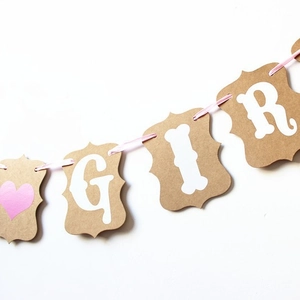 Pink heart and white letter kraft paper bunting banner for baby shower girl party