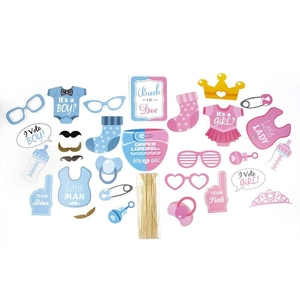 Kit accessoires photo de fête de révélation de genre avec motifs garçon ou fille bleu rose