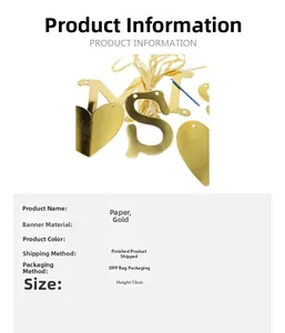 Detail showing 13cm height gold Miss to Mrs wedding banner with metallic paper texture