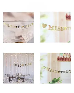 Gold Miss to Mrs bridal shower banner with heart symbol, 300cm length for wedding decor
