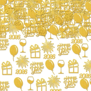 Golden glitter 2026 New Year confetti set with Happy New Year party table decorations