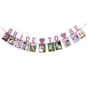 Pink glittery Bride To Be banner with photo frames for wedding bridal shower decor