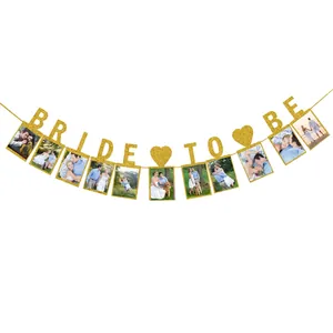 Golden glitter Bride To Be banner with photo frames for wedding party decoration