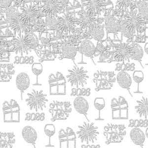 Silver glitter 2026 Happy New Year confetti set for festive party table decorations