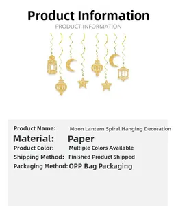 Detail of glitter gold moon and star spiral hanging ornaments for festive party decoration