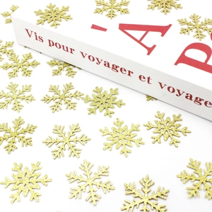 Confeti de copos de nieve dorados brillantes para decoración de mesa de Navidad