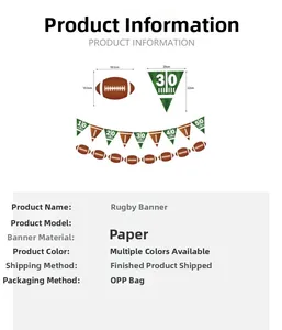 Detailed view of paper football party banners with dimensions for green and brown flags
