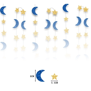 Glittery star and moon garland banner for Middle East party hanging decorations