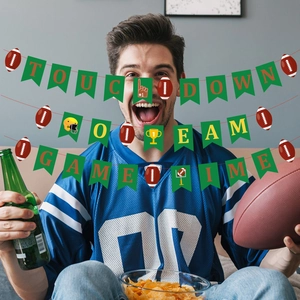 Super Bowl football party banners featuring Touchdown and Game Time decorative signs