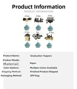 Detailed size guide of glitter paper graduation cupcake toppers for 2025 party decor