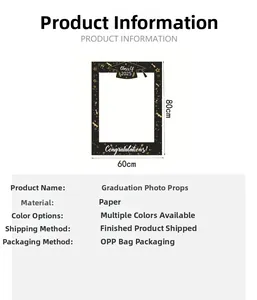 Infographic showing an 80x60cm black and gold Class of 2025 graduation photo booth frame