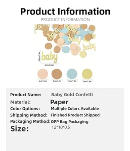 Detail view of gold glitter Baby shower confetti with size measurements in centimeters