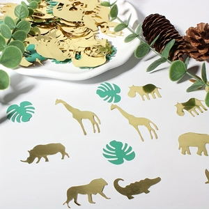 Tropical Rainforest Safari Animal Confetti Green Gold Jungle Theme Table Scatter For Birthday Party Decorative Paper Confetti