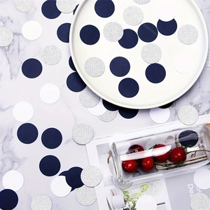 Rundes Papier Konfetti Silber Glitzer Dunkelblau Weiß Zirkuläre Tischdekoration Für Hochzeit Geburtstag Abschluss Party
