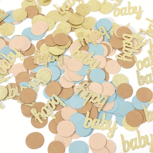 Golden glitter Baby and Happy letter confetti with colorful round paper dots for parties