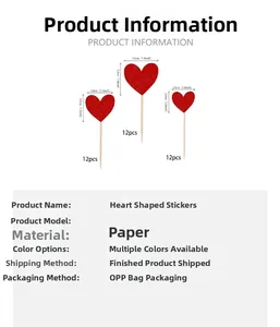Detailed size chart for red glitter heart cake toppers in 3.5cm, 3.0cm, and 2.5cm sizes