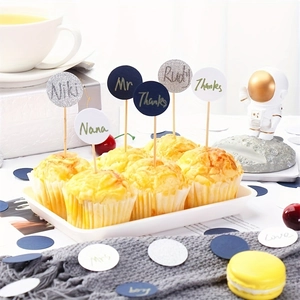 Silberne Glitzer und blaue runde Cupcake-Topper für Hochzeit und Geburtstagsfeier Deko