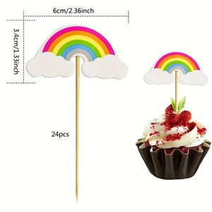 Rainbow cake toppers with clouds for school party decoration 24 pieces set pack