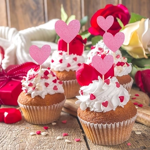 Adornos de pastel de corazón con purpurina rosa para decoración de fiestas y bodas