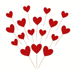 Pack de 15 adornos de corazones rojos con purpurina para decoración de tartas de cumpleaños