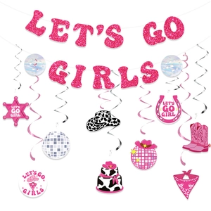 Lets Go Girls Disco Cowgirl Decorazioni Festa Set Banner Glitter Rosa Cappello Cowboy Stivali Spirali Foil Decorazioni per Addio al Nubilato Compleanno