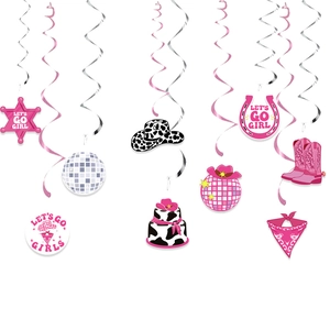 Set di spirali per festa Cowgirl con mini palline disco e ciondoli a forma di stivale