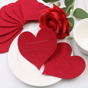 Red heart felt cutlery holder for romantic Valentine's Day wedding table decoration