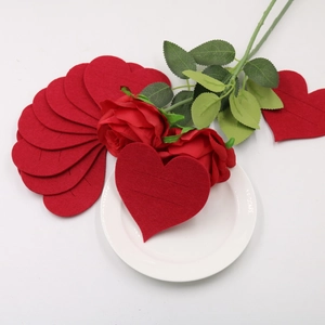 Red felt heart cutlery holder for Valentine romantic dinner and wedding party decoration