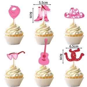 Set de adornos para tarta de vaquero con botas rosas y sombrero para fiesta disco