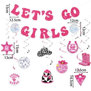 Kit decorazioni Cowgirl Western rosa con striscione Let's Go Girls e spirali